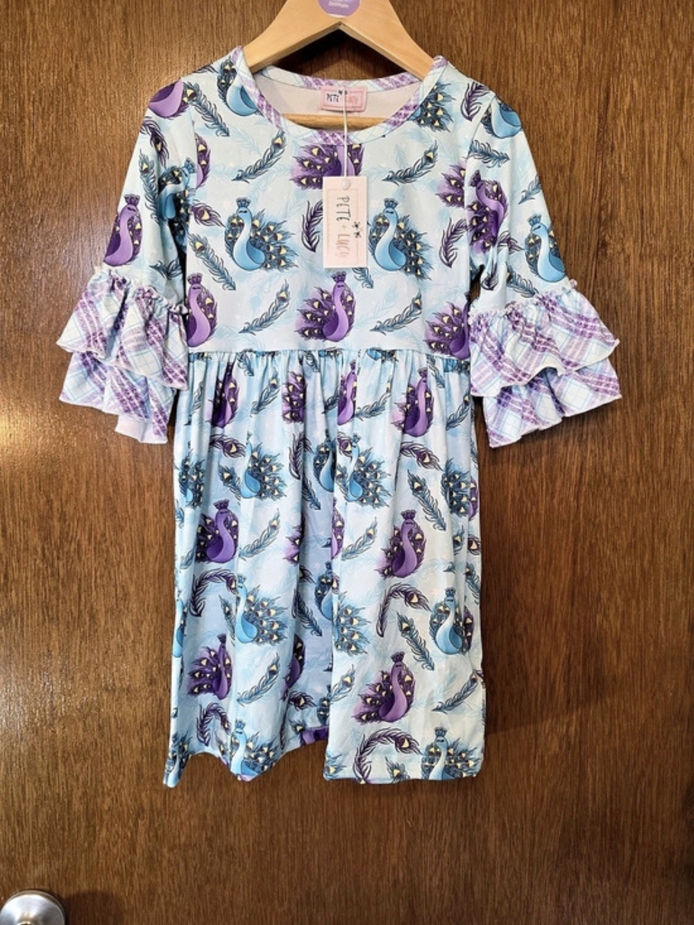 P+LUSH "MYSTICAL PEACOCK" Print Ruffle Sleeve Dress 2 Available In Stock NWT